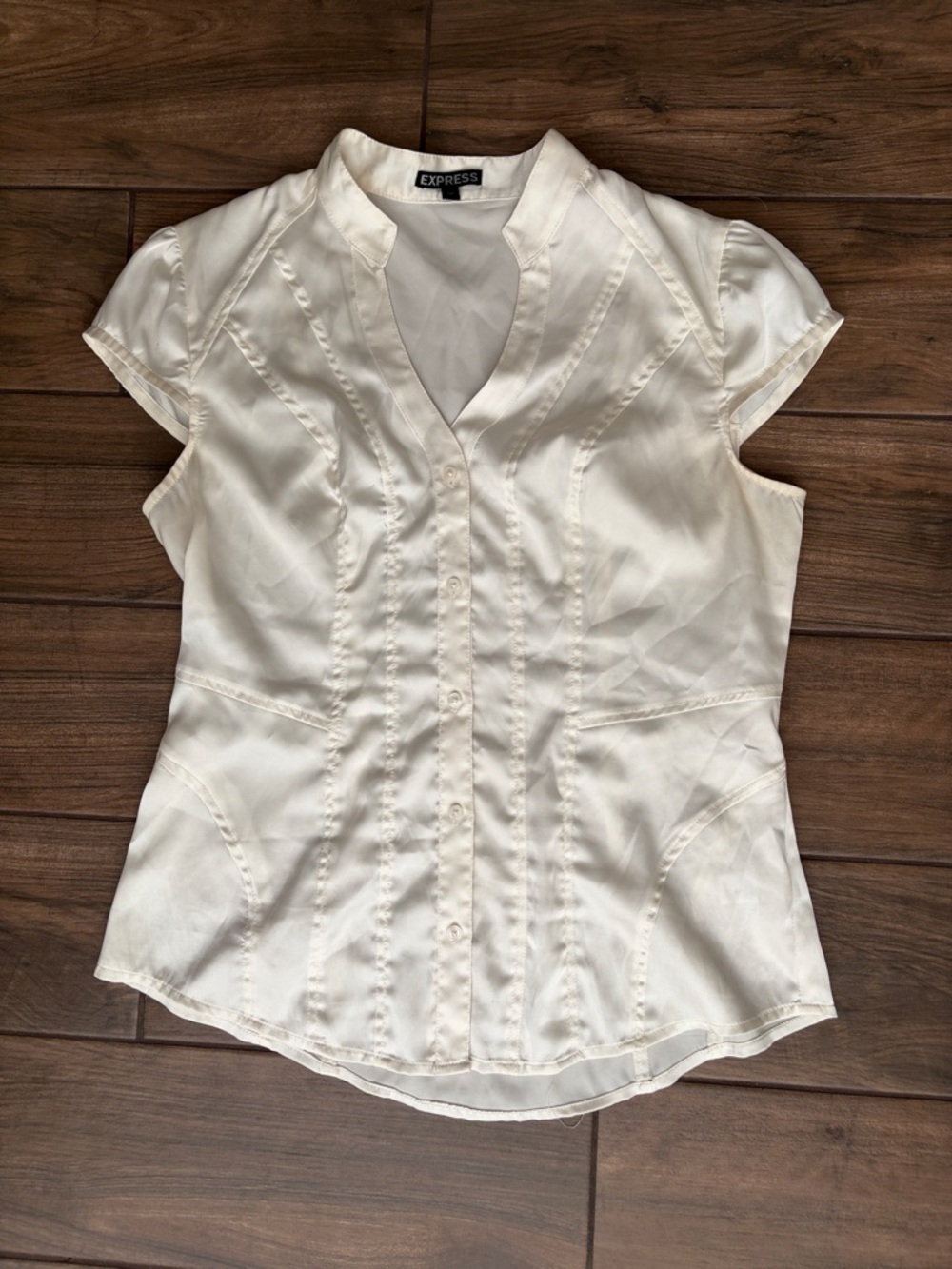 Express Cream Short-Sleeve Button Front Blouse